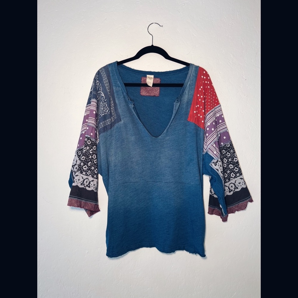 Free People •  Patchwork Sleeve Shirt